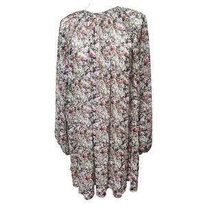 MNG Mango Dalmira Floral Print Sheer Dress Puff Sleeve Peasant Cottagecore Sz 4